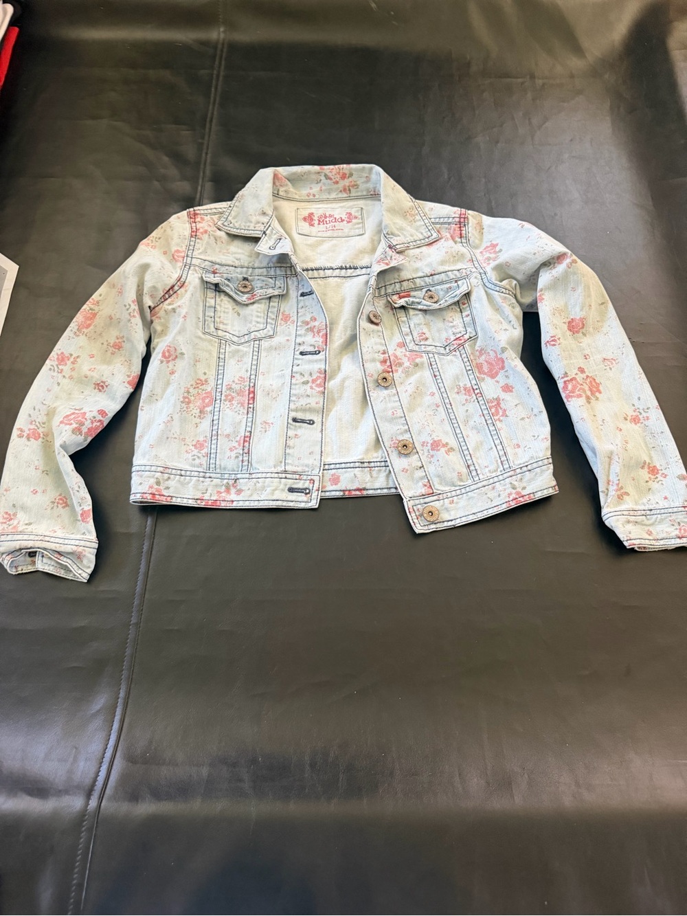 Mudd Light Wash Denim Jacket with Pink Floral Print